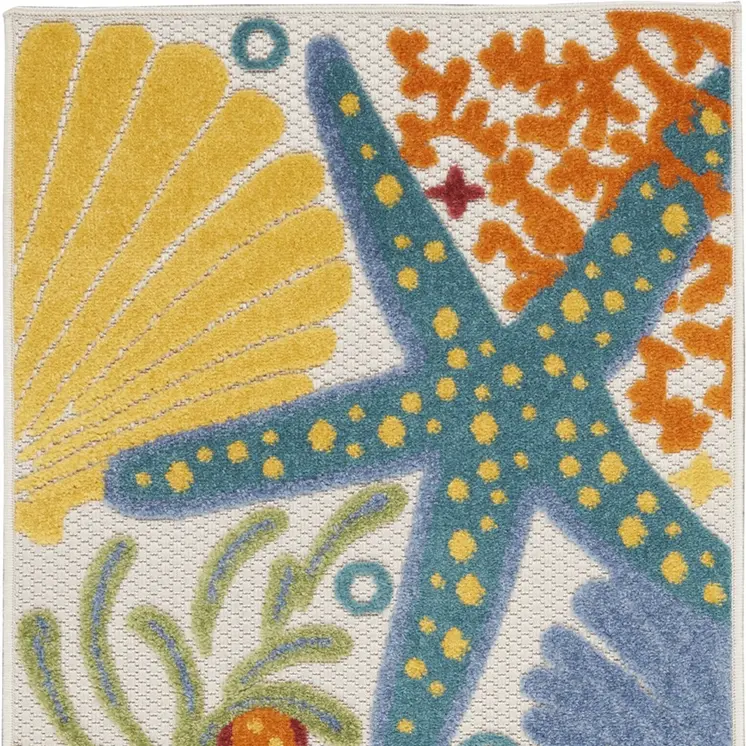 8' Blue And Orange Indoor Outdoor Runner Rug