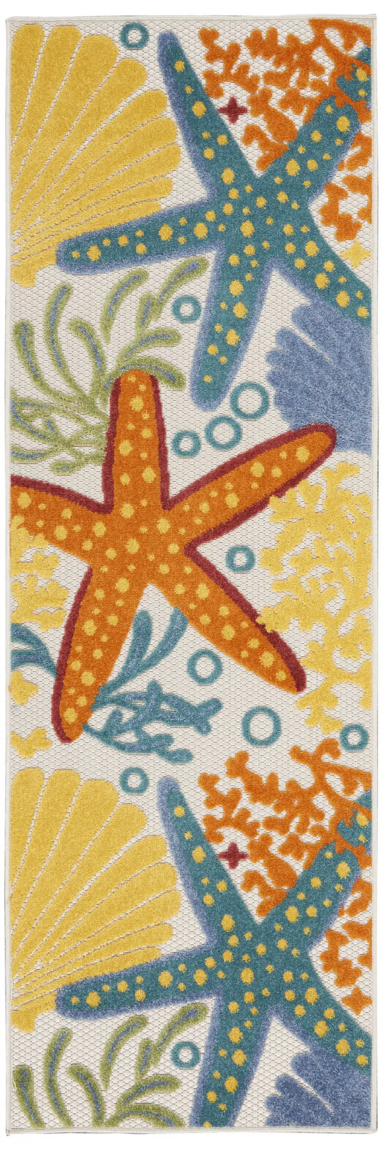 8' Blue And Orange Indoor Outdoor Runner Rug