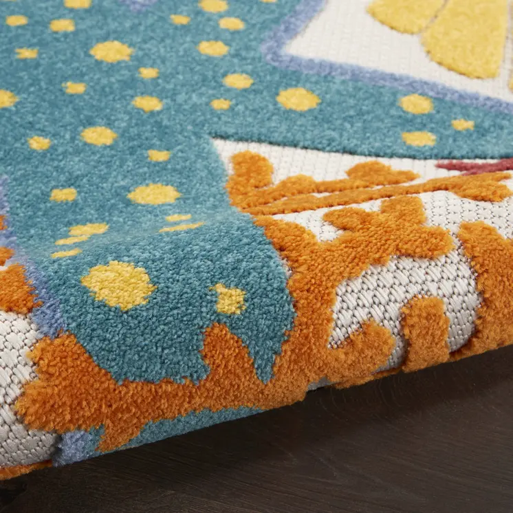 8' Blue And Orange Indoor Outdoor Runner Rug