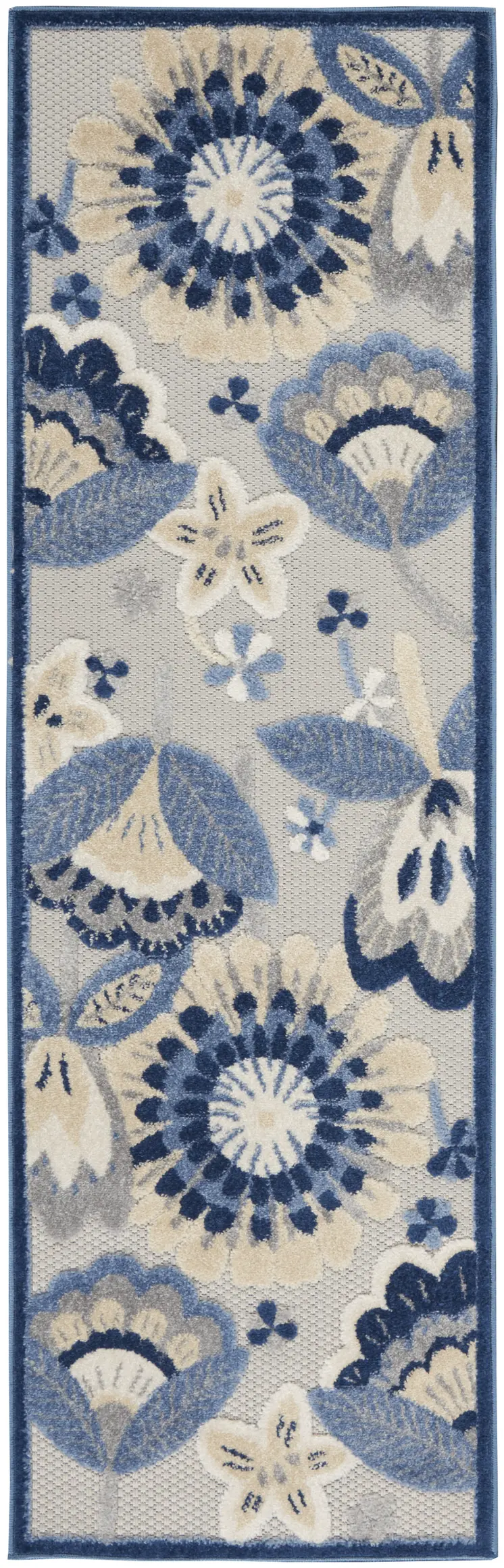 6' Blue And Gray Indoor Outdoor Runner Rug