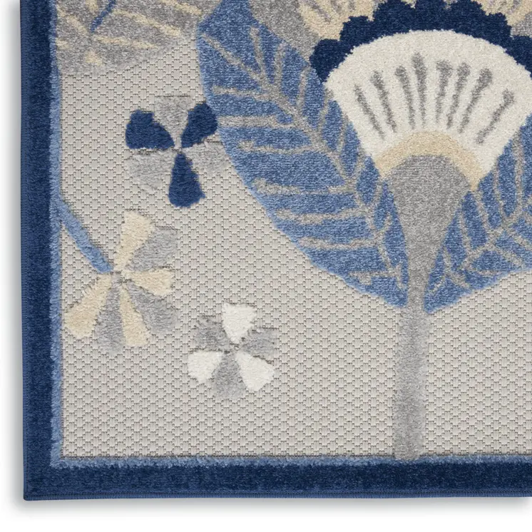 12' Blue And Gray Indoor Outdoor Runner Rug