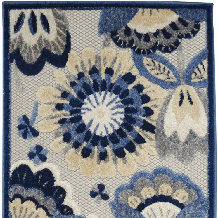 12' Blue And Gray Indoor Outdoor Runner Rug