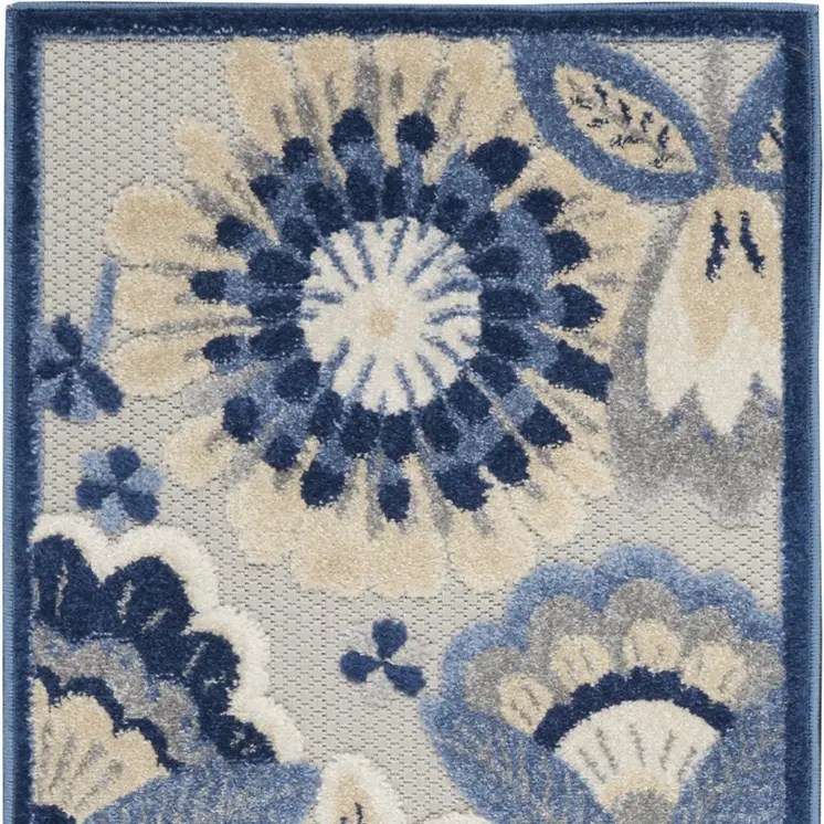 8' Blue And Gray Indoor Outdoor Runner Rug