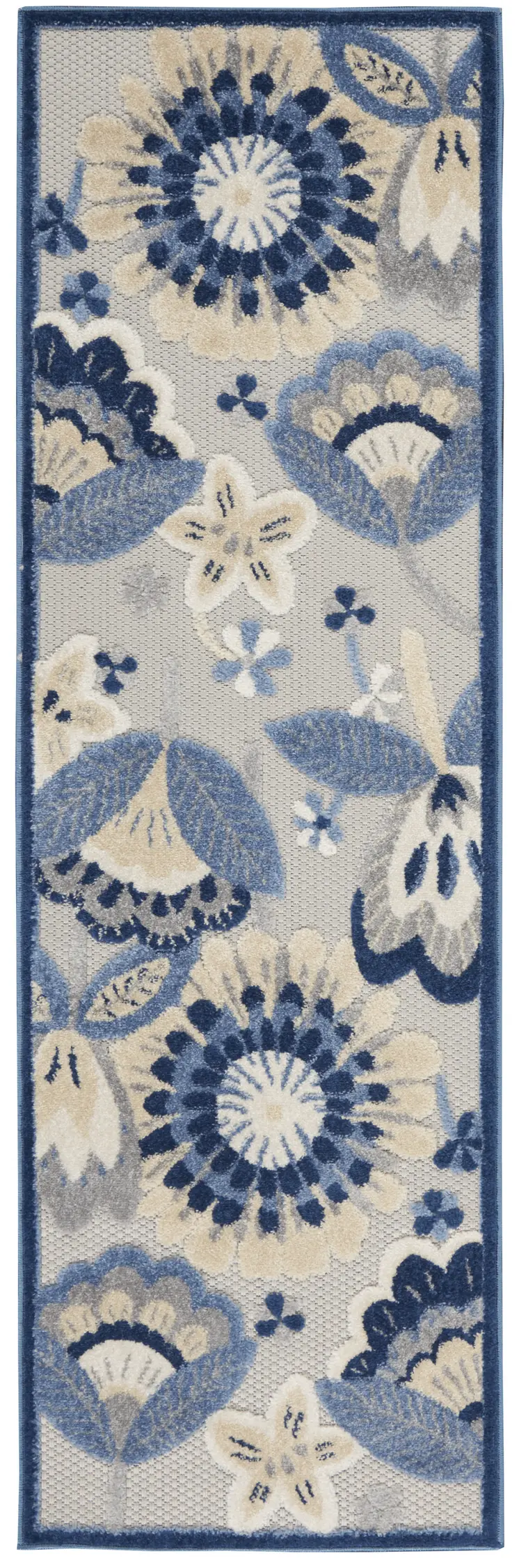 8' Blue And Gray Indoor Outdoor Runner Rug