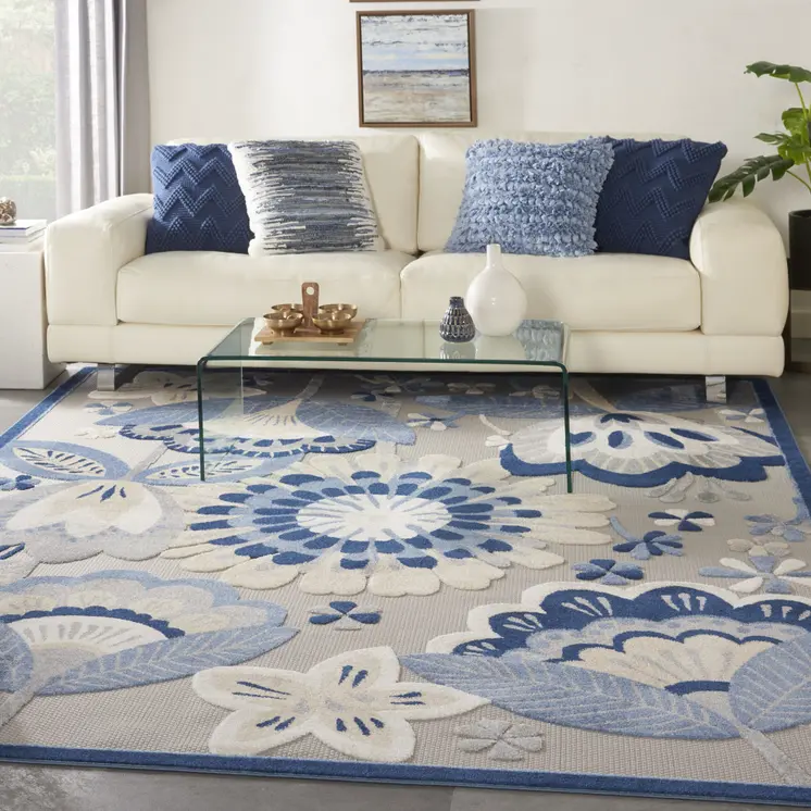 10' X 13' Blue And Gray Indoor Outdoor Area Rug