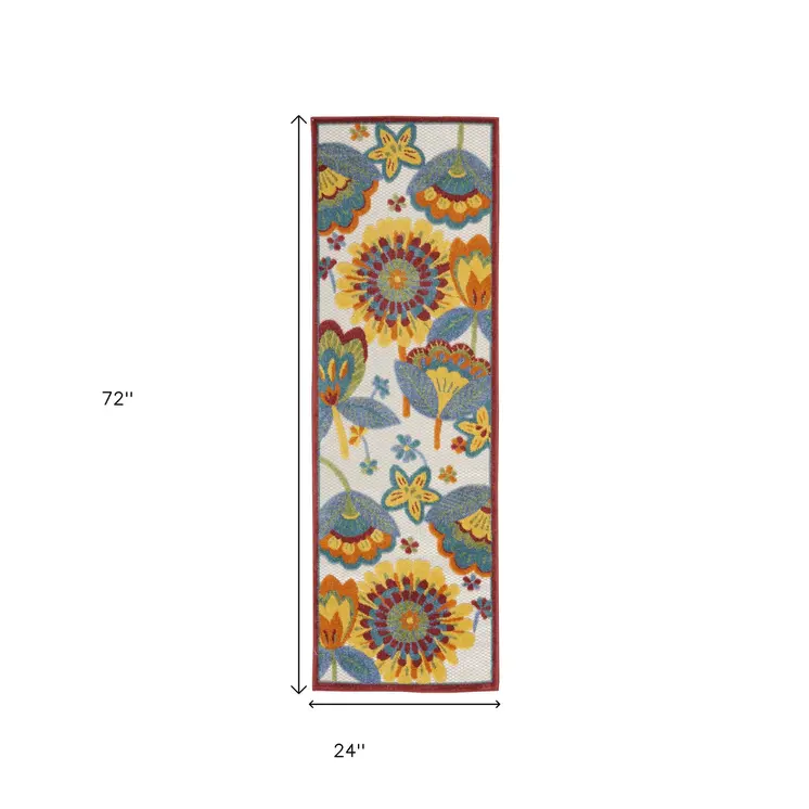 6' Yellow And Red Indoor Outdoor Runner Rug