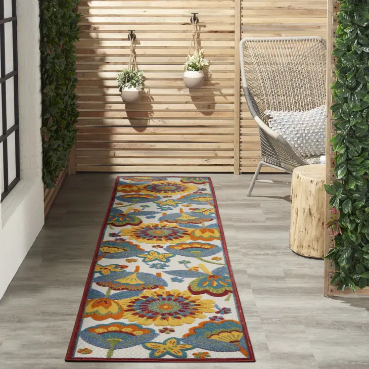 10' Blue And Yellow Indoor Outdoor Runner Rug