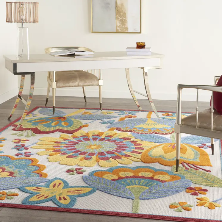 9' X 12' Blue And Yellow Indoor Outdoor Area Rug