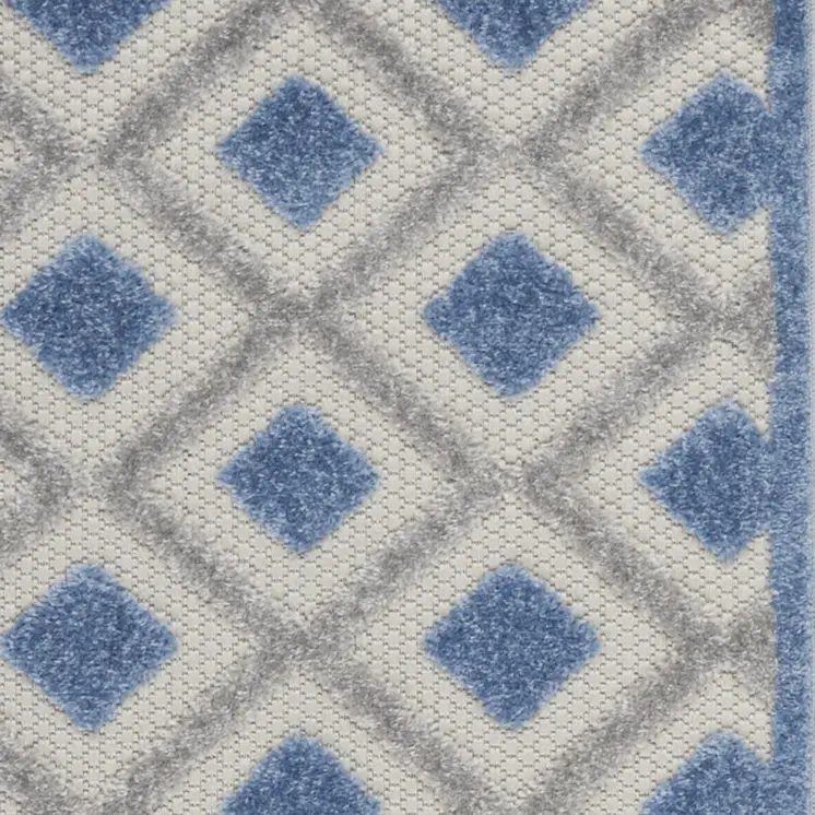 6' Blue And Gray Indoor Outdoor Runner Rug