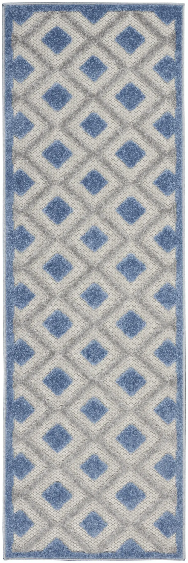 6' Blue And Gray Indoor Outdoor Runner Rug
