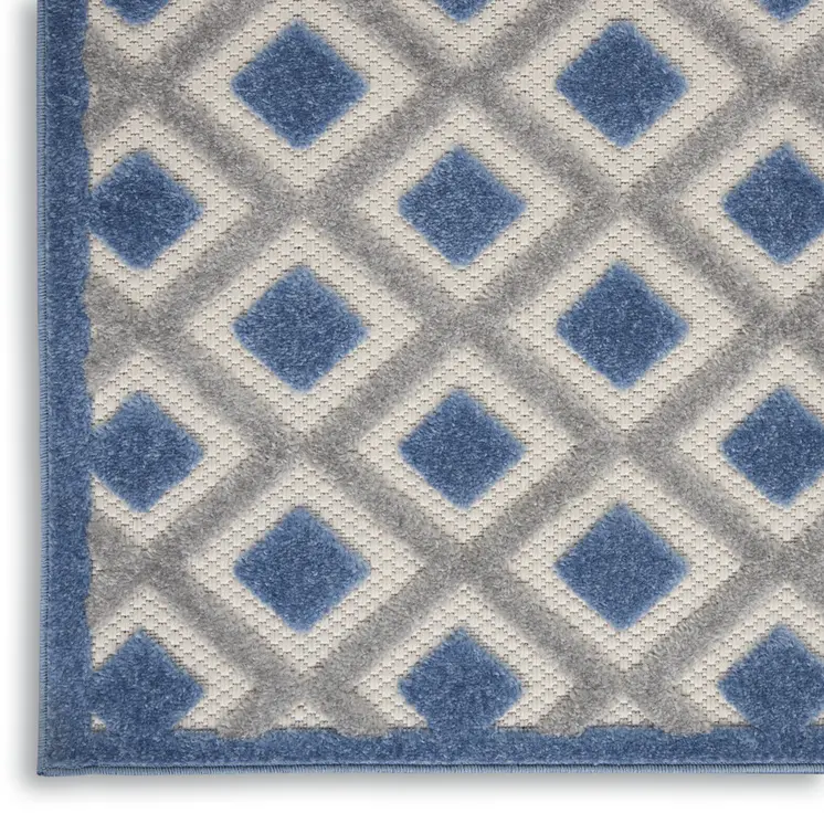 10' Blue And Gray Indoor Outdoor Runner Rug