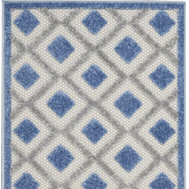 10' Blue And Gray Indoor Outdoor Runner Rug