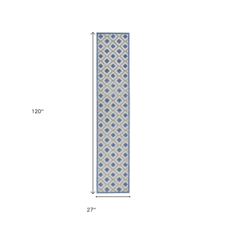 10' Blue And Gray Indoor Outdoor Runner Rug
