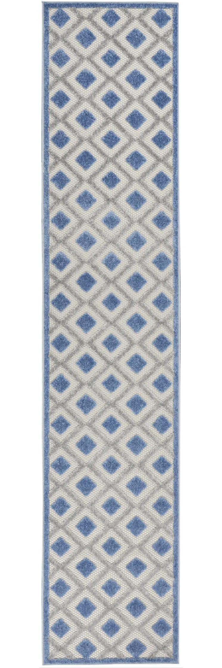 10' Blue And Gray Indoor Outdoor Runner Rug