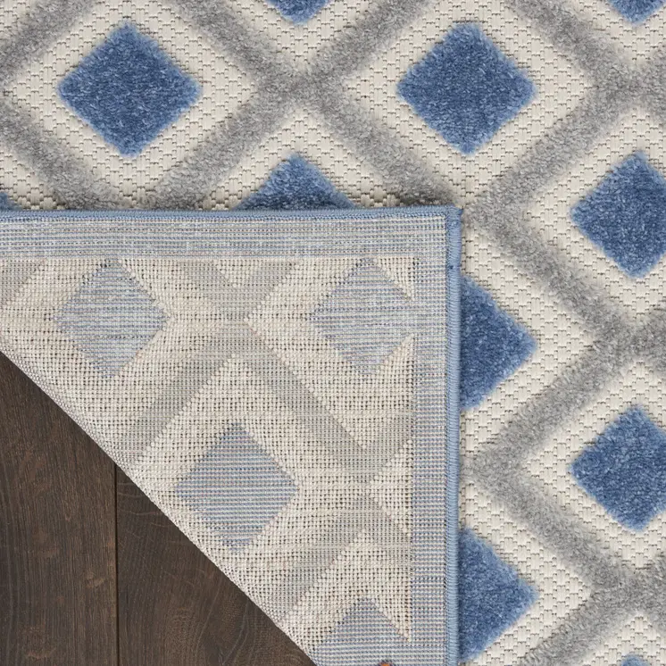 10' Blue And Gray Indoor Outdoor Runner Rug