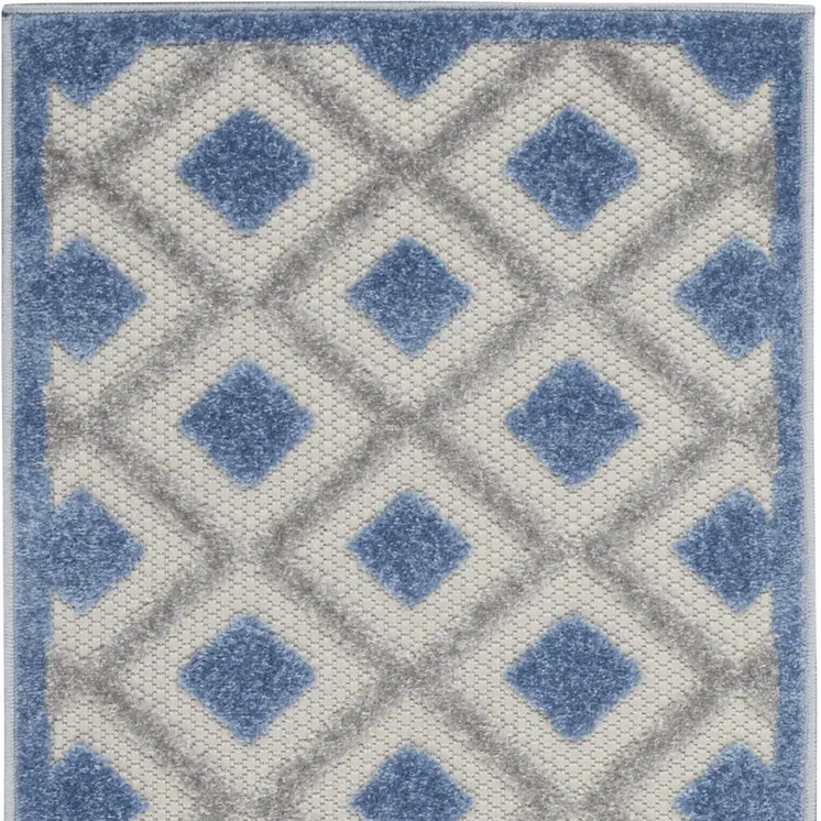 8' Blue And Gray Indoor Outdoor Runner Rug