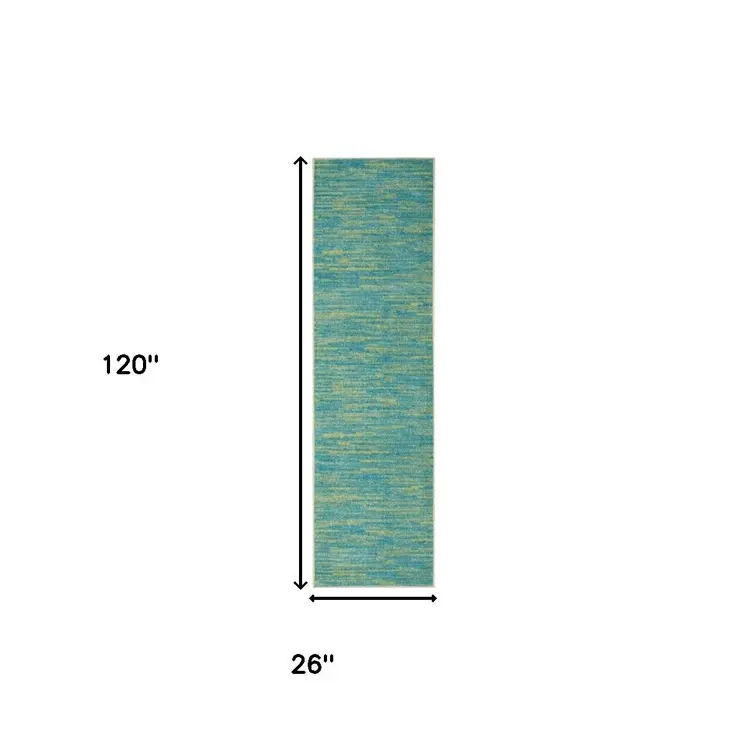 10' Blue And Green Indoor Outdoor Runner Rug