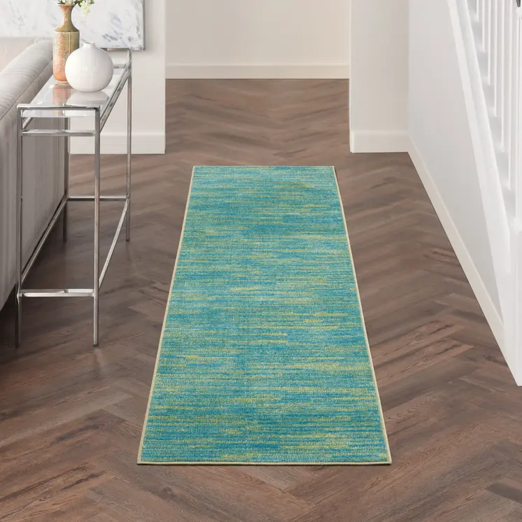 8' Blue And Green Indoor Outdoor Runner Rug