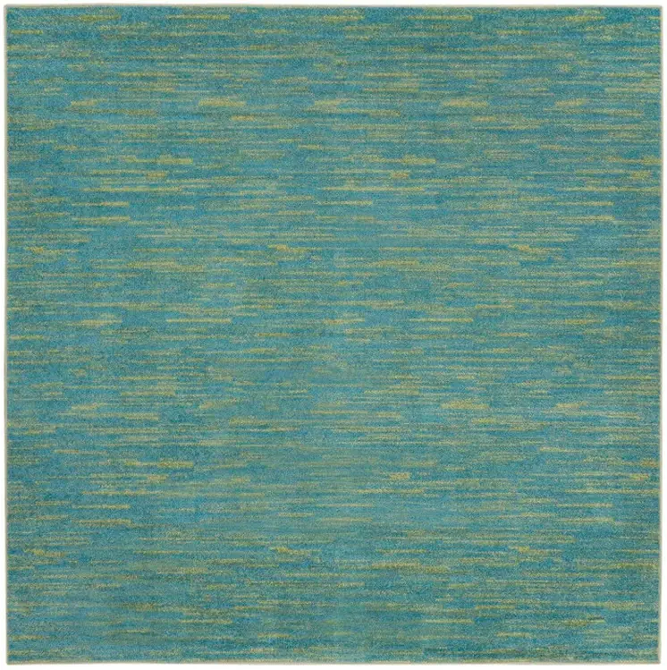 7' Blue And Green Square Indoor Outdoor Area Rug