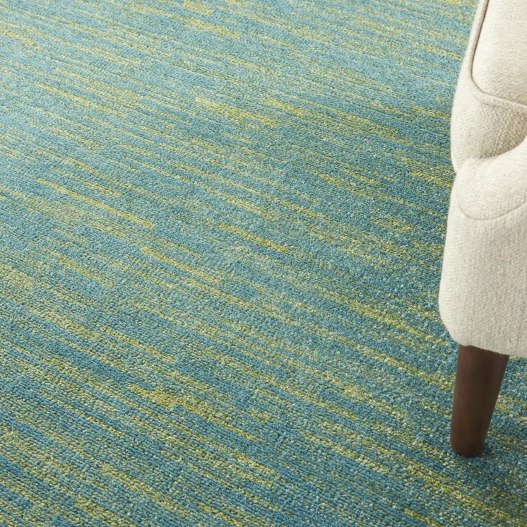 7' Blue And Green Square Indoor Outdoor Area Rug