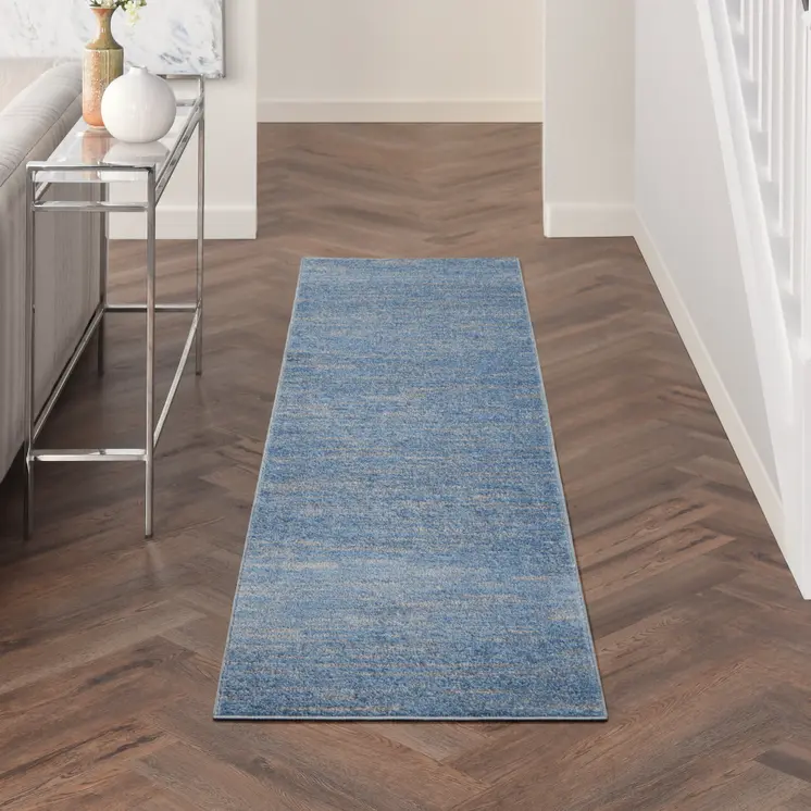 10' Blue And Gray Indoor Outdoor Runner Rug