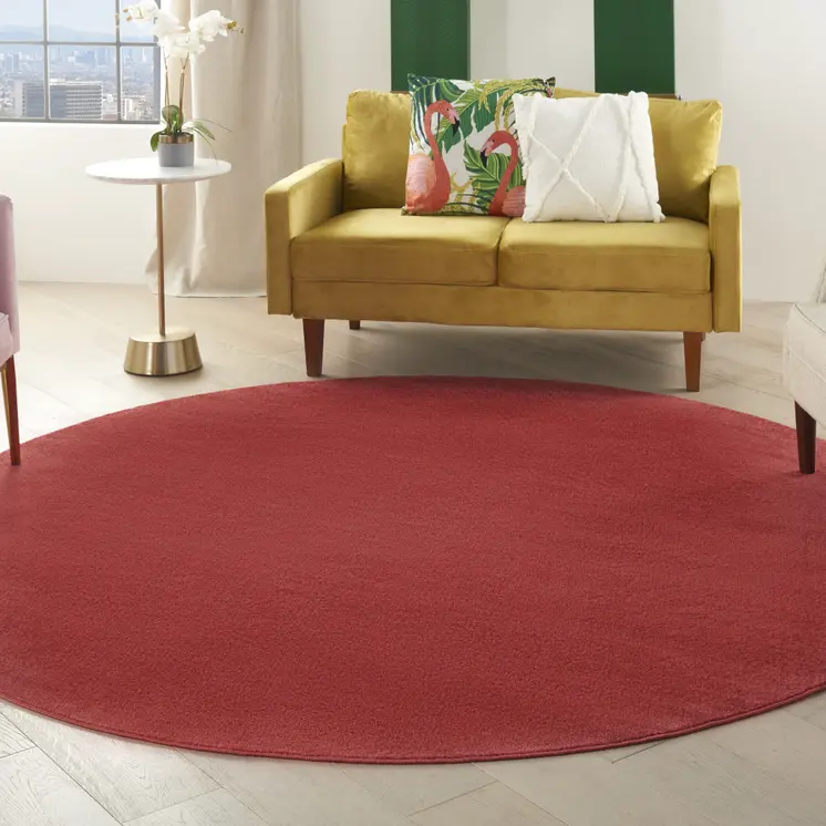 8' X 8' Brick Red Round Indoor Outdoor Area Rug