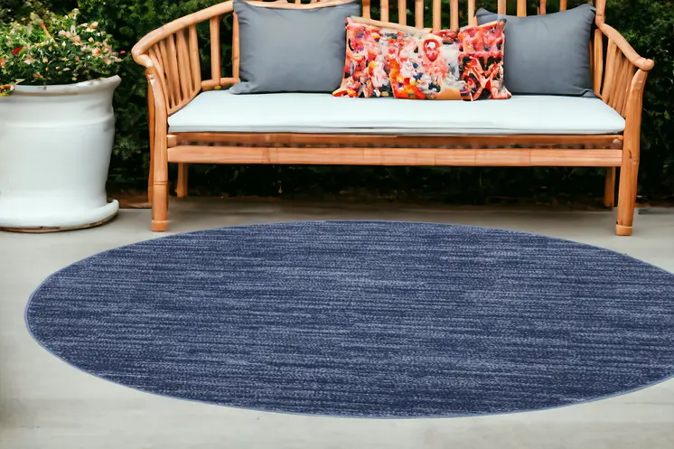 8' X 8' Blue Round Indoor Outdoor Area Rug