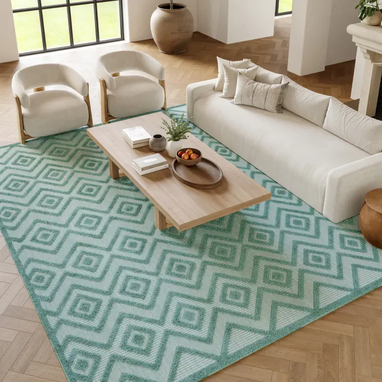 6' X 9' Aqua Indoor Outdoor Area Rug