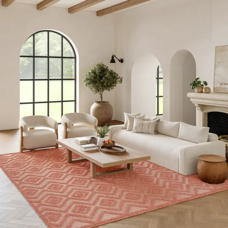 6' X 9' Coral Indoor Outdoor Area Rug