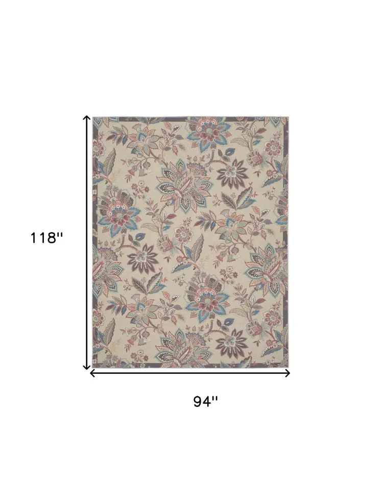 8' X 10' Beige Floral Distressed Washable Area Rug