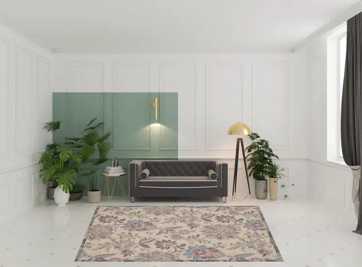 8' X 10' Beige Floral Distressed Washable Area Rug
