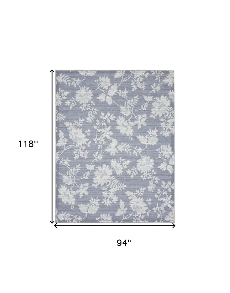8' X 10' Grey Floral Distressed Washable Area Rug