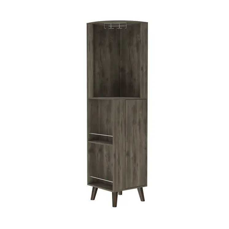 73" Dark Brown Wood Corner Bar Cabinet With One Drawer