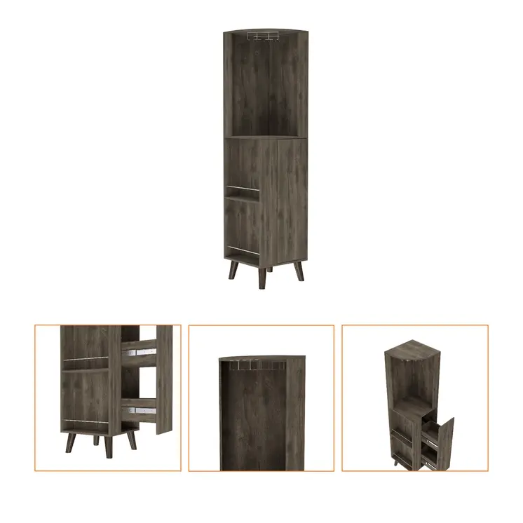73" Dark Brown Wood Corner Bar Cabinet With One Drawer