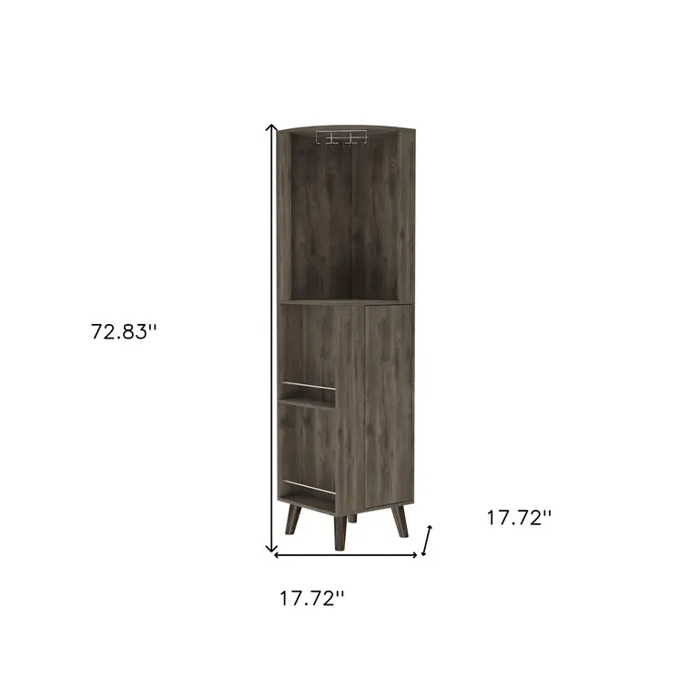 73" Dark Brown Wood Corner Bar Cabinet With One Drawer