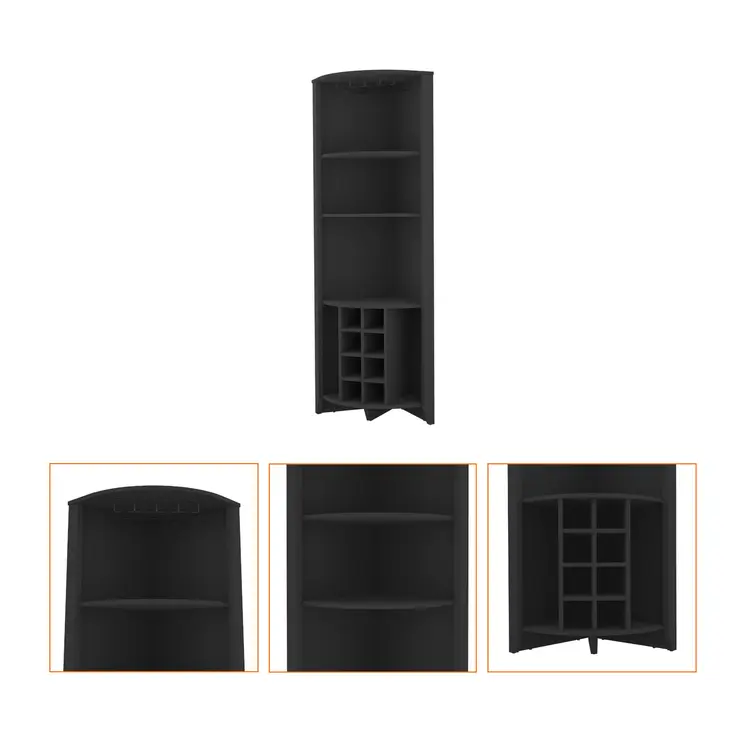 71" Black Wood Corner Bar Cabinet