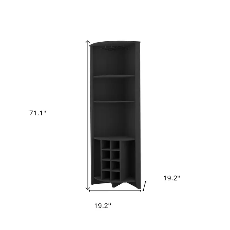 71" Black Wood Corner Bar Cabinet