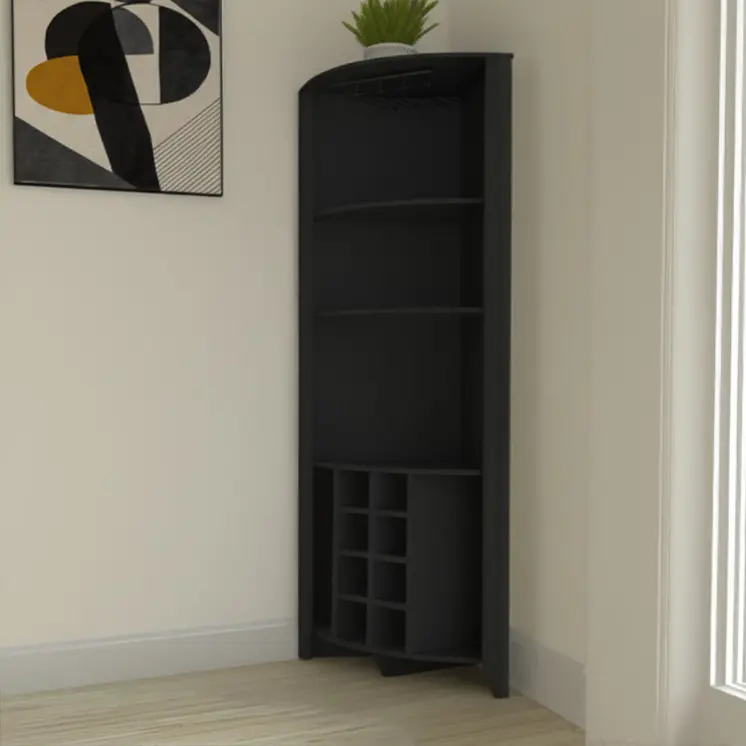 71" Black Wood Corner Bar Cabinet