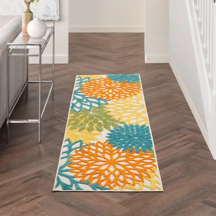 8' Turquoise Indoor Outdoor Runner Rug