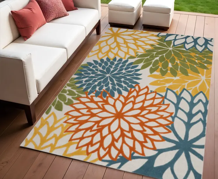 4' X 6' Blue And Yellow Indoor Outdoor Area Rug