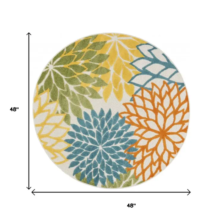 4' Blue And Yellow Round Indoor Outdoor Area Rug