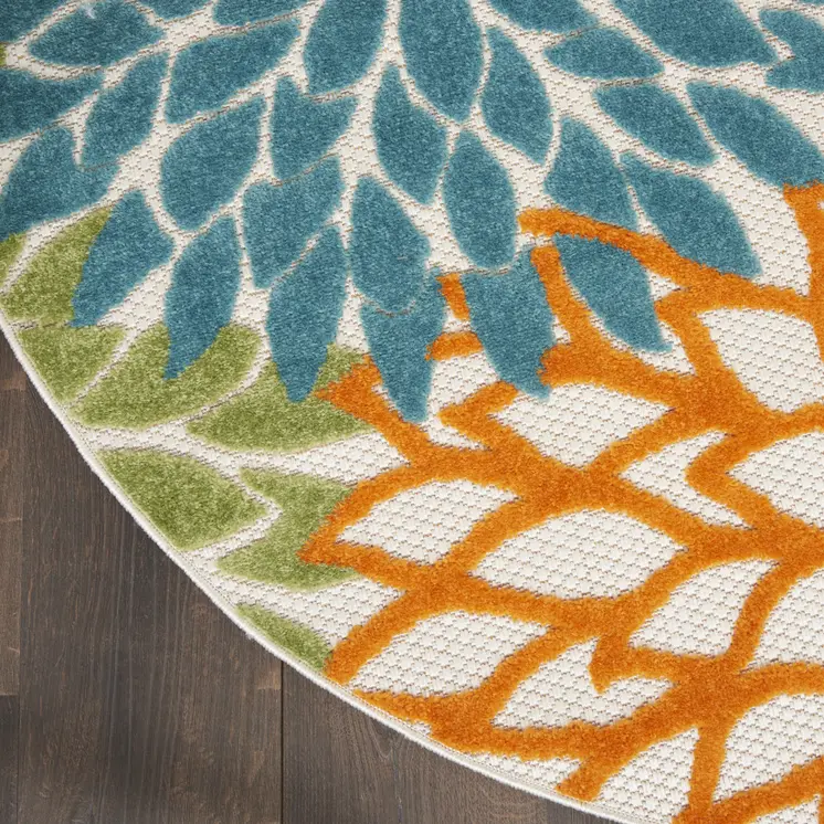 5' X 5' Blue And Yellow Round Indoor Outdoor Area Rug
