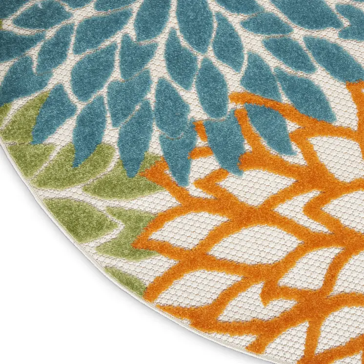 5' X 5' Blue And Yellow Round Indoor Outdoor Area Rug