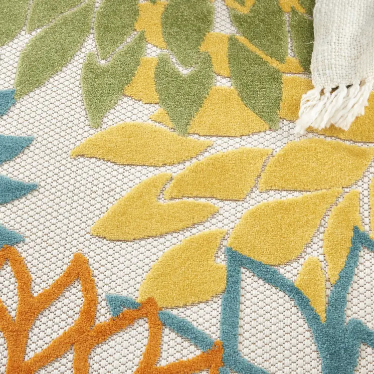 5' X 5' Blue And Yellow Round Indoor Outdoor Area Rug