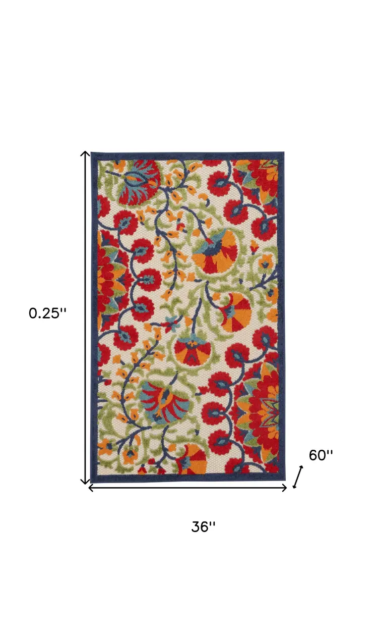 3' X 5' Red And Ivory Indoor Outdoor Area Rug