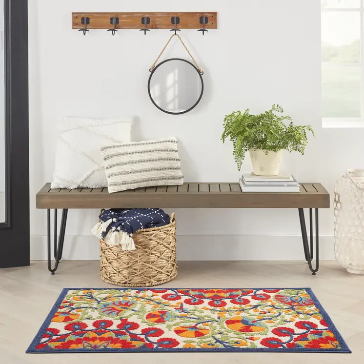 3' X 5' Red And Ivory Indoor Outdoor Area Rug
