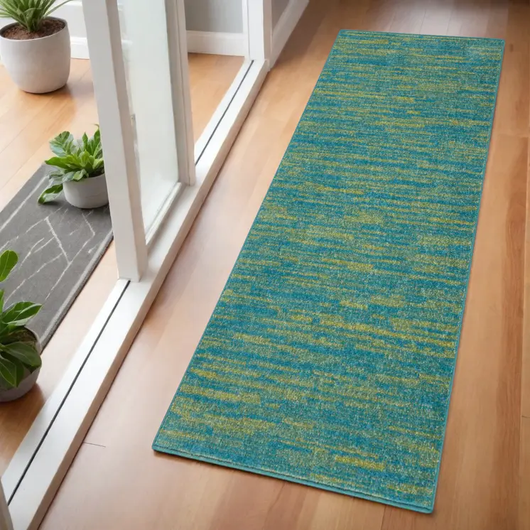 4' Runner Blue And Green Indoor Outdoor Runner Rug
