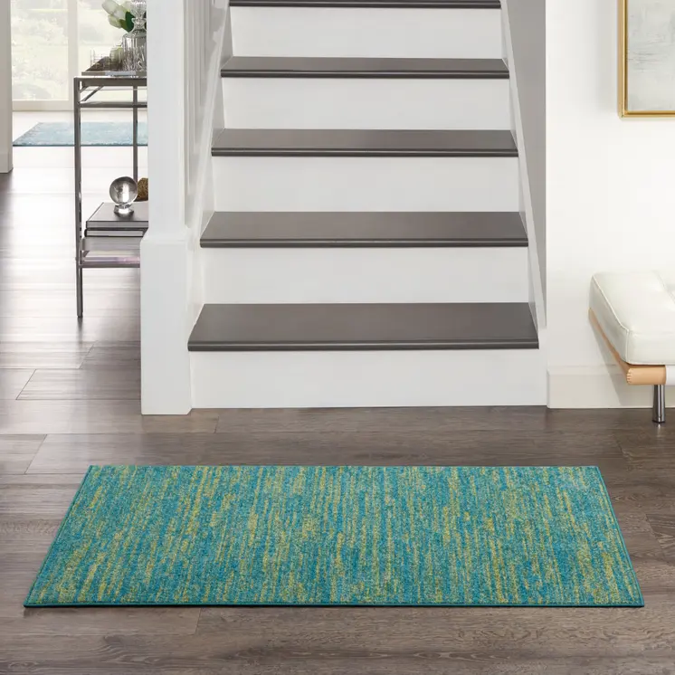 4' Runner Blue And Green Indoor Outdoor Runner Rug