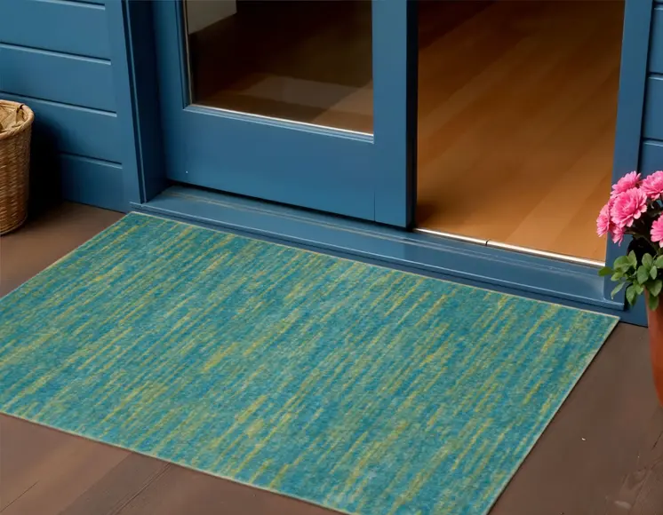 3' X 5' Blue And Green Indoor Outdoor Area Rug