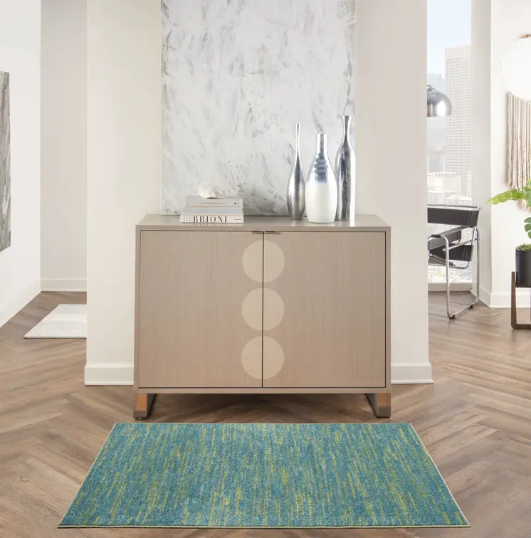 3' X 5' Blue And Green Indoor Outdoor Area Rug